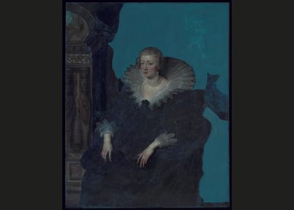 Fig. 97. Painting during cleaning. The UV fluorescence photograph